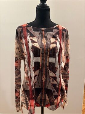 Chico's Rust Multi Geometric Long Sleeve Top